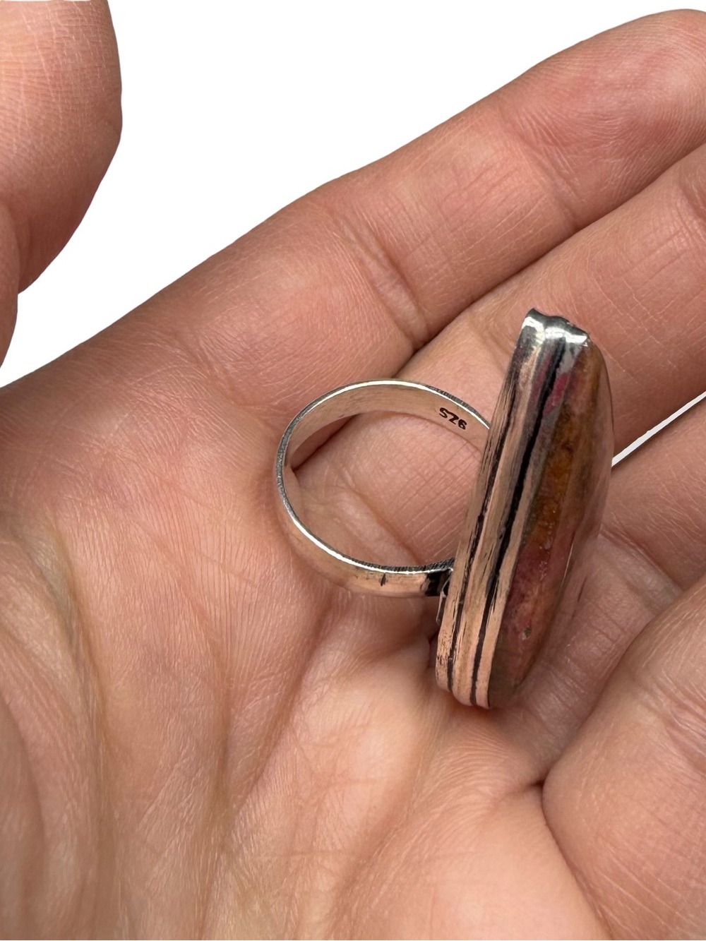 Rhodonite Ring Size 7 925 Sterling Silver Overlay - Picture 5 of 5